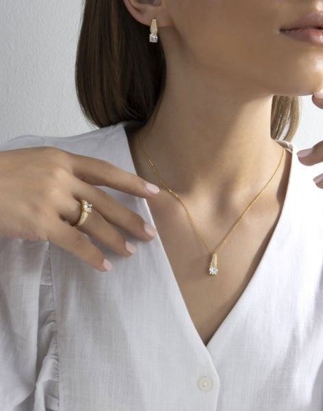 Gümüş Zirkon Taşlı Üçlü Takı Seti