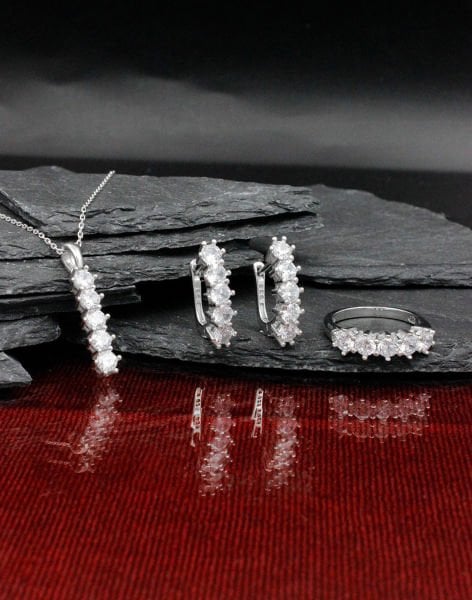 Beş Taş  Gümüş Takı Seti 19 - 14 Ayar Altın Kaplama