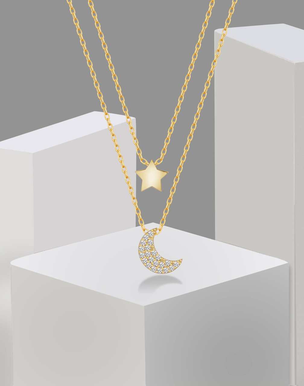 925 Ayar Gümüş Ay ve Yıldız Kolye