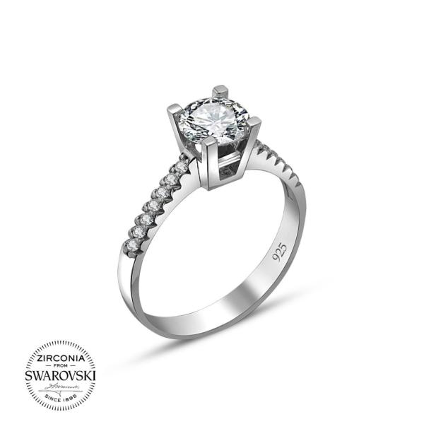 Swarovski Dört Tırnaklı Taşlı Gümüş Yüzük