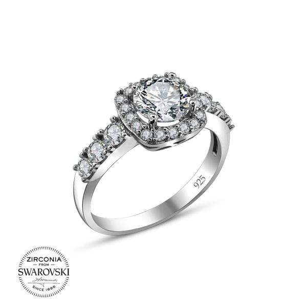 Swarovski Kare Taşlı Gümüş Yüzük