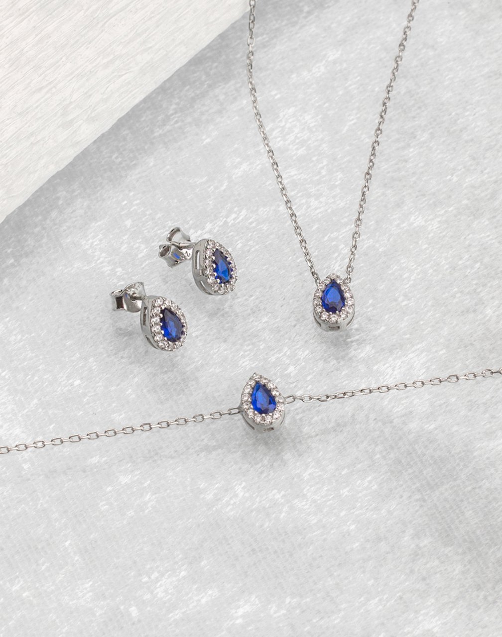 Mavi Damla Taşlı Gümüş Takı Seti