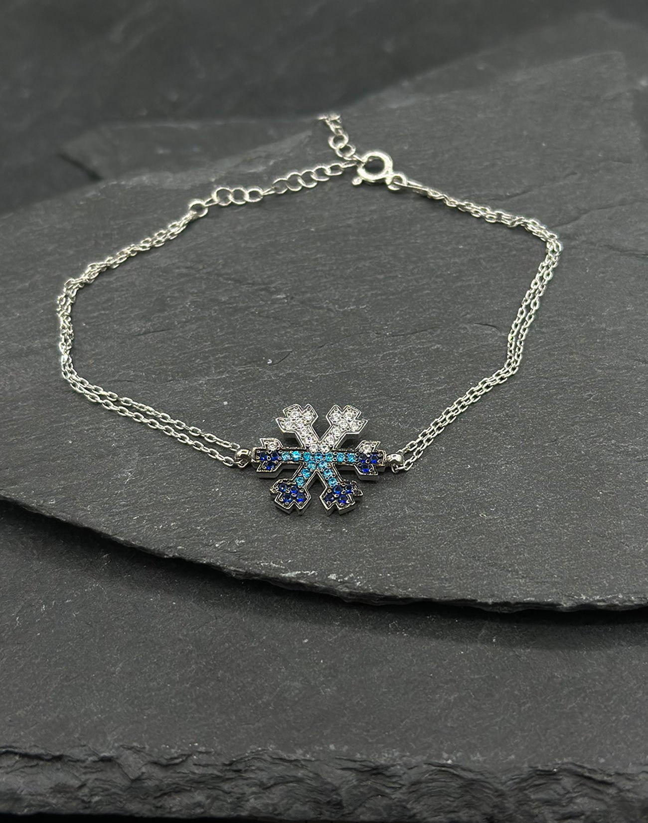 925 Ayar Gümüş Mix Taşlı Kar Tanesi Bileklik