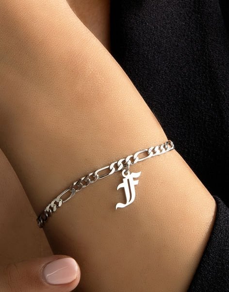 Kişiye Özel Figaro Zincirli Gümüş Unisex Bileklik