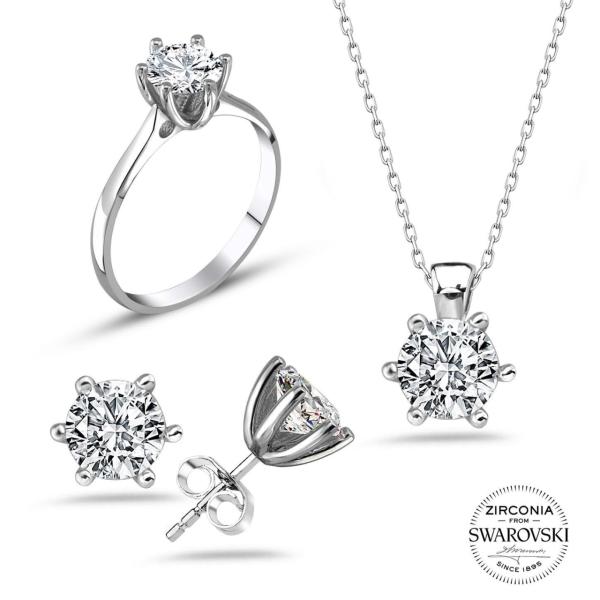 Swarovski Tek Taşlı Üçlü Takı Seti