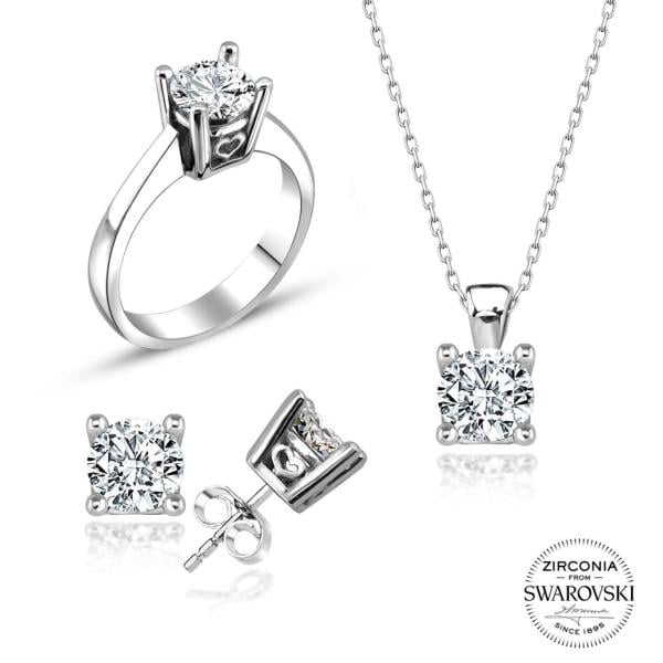 Swarovski Tek Taşlı Kalpli Üçlü Takı Seti