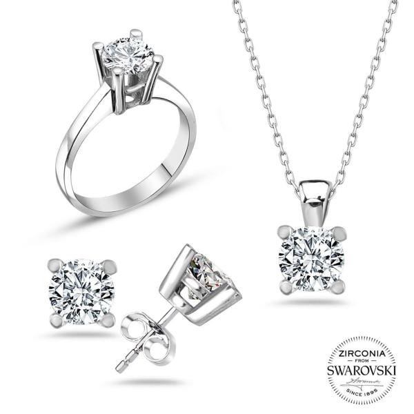 Swarovski Dört Tırnaklı Üçlü Takı Seti