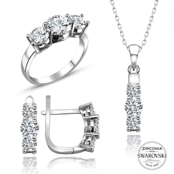 Swarovski Üç Taşlı Tria Üçlü Takı Seti