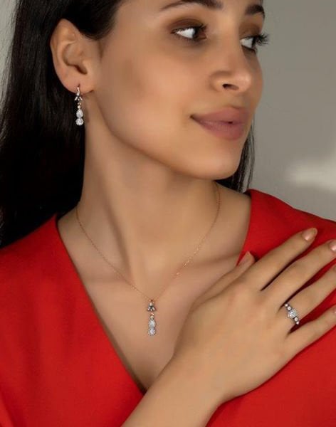 Elmas Montürü Gümüş 3'lü Takı Seti