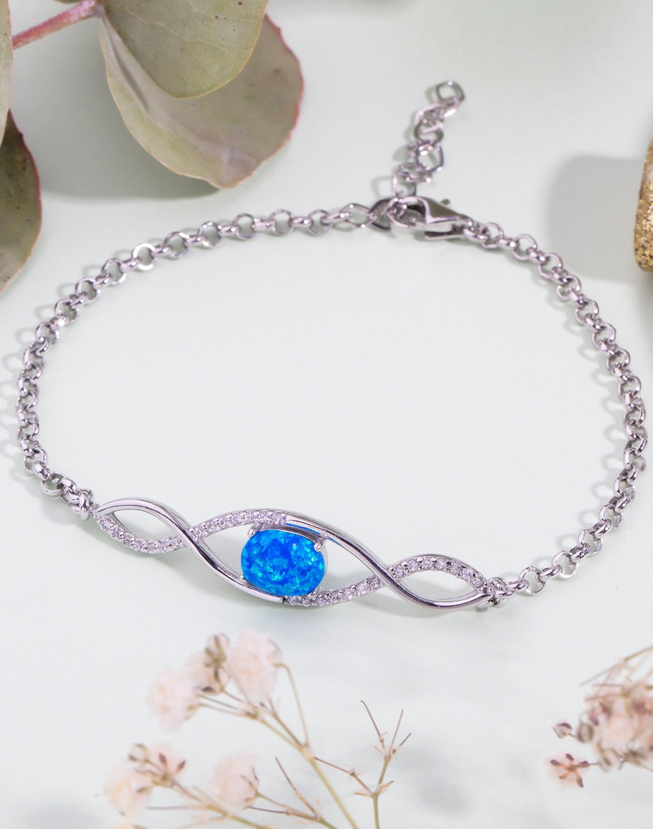 Sonsuzluk Modeli Opal Taşlı Gümüş Bileklik