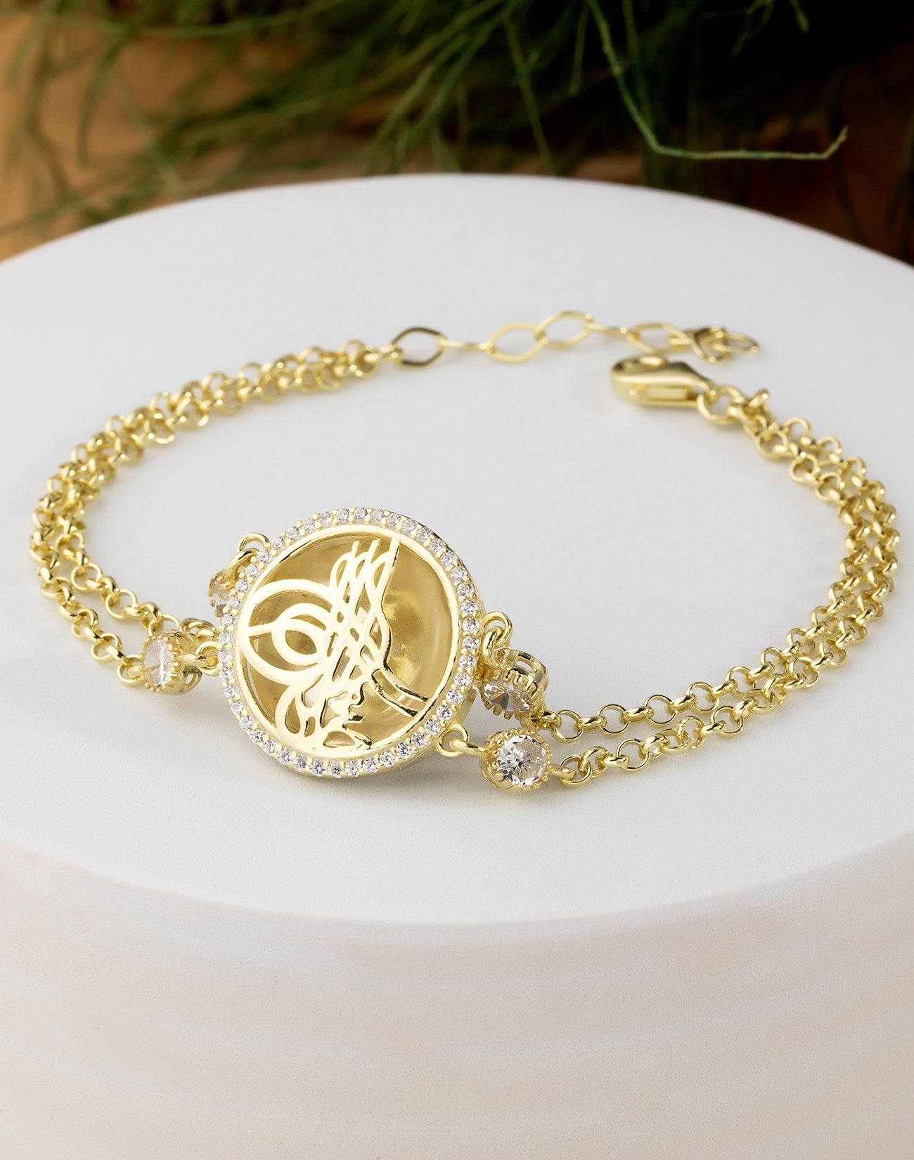 Altın Kaplama Tuğralı Gümüş Bileklik