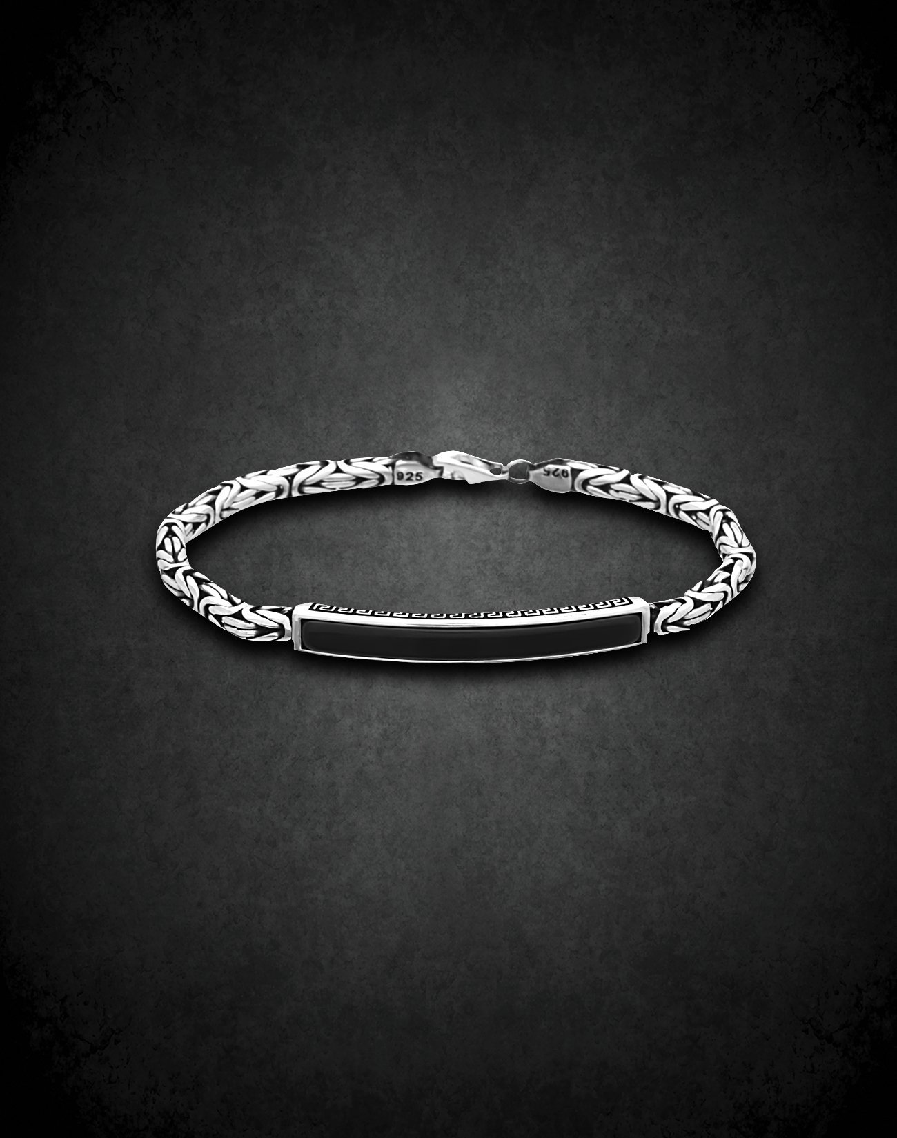 Oniks Taşlı Gümüş Kral Zincir Erkek Bilekliği