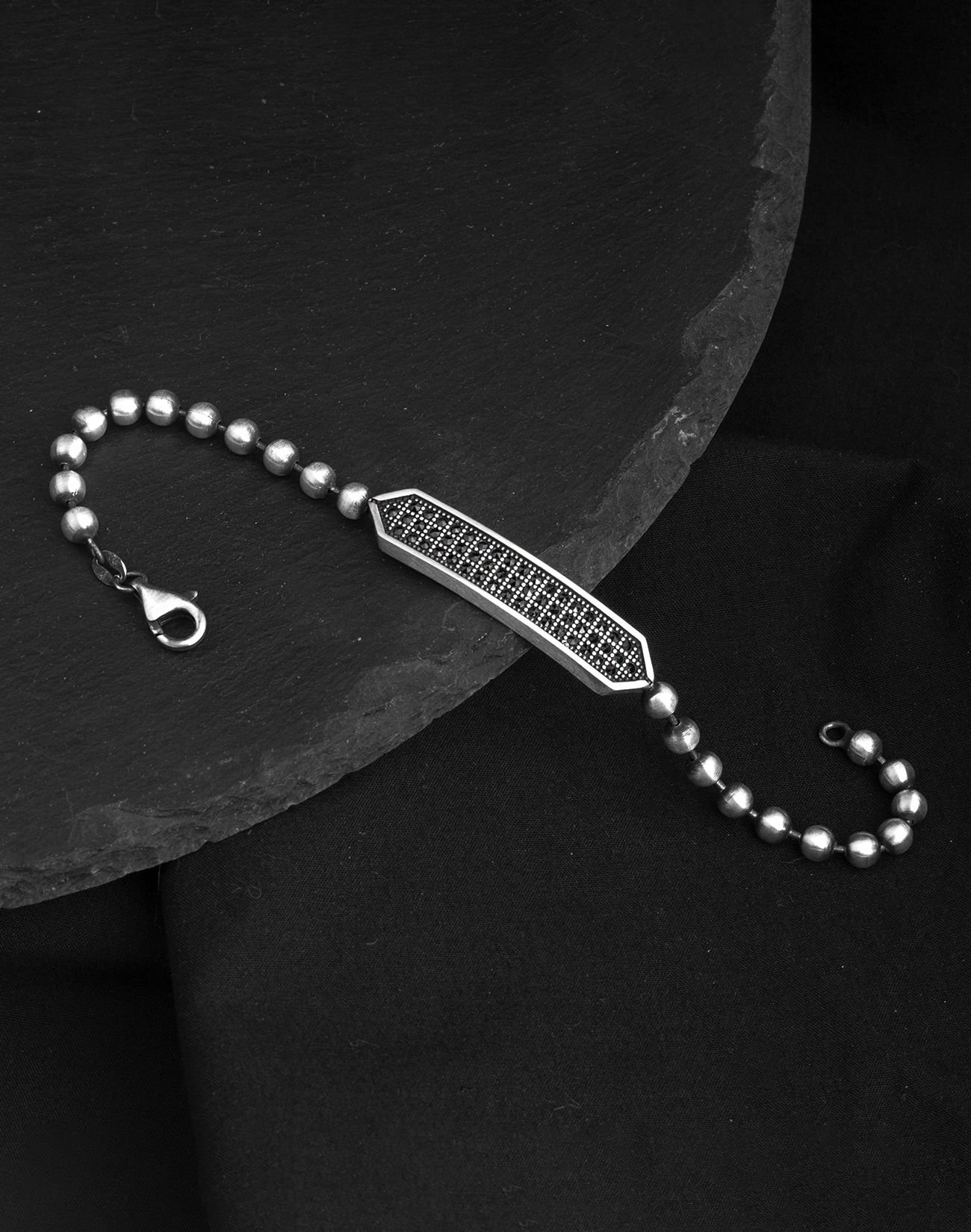 925 Ayar Markazit Taşlı Top Zincirli Gümüş Erkek Bileklik