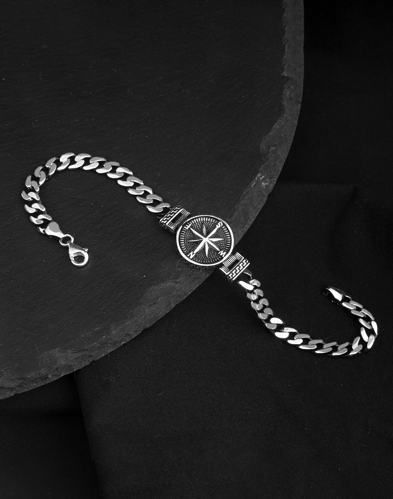 925 Ayar Gurmet Zincirli Compass Gümüş Erkek Bileklik