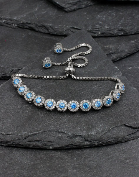 Aquamarin Taşlı Pırlanta Modeli Gümüş Asansörlü Bayan Bilekliği