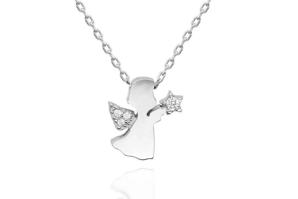 925 Ayar Swarovski Taşlı Melek Gümüş Kolye
