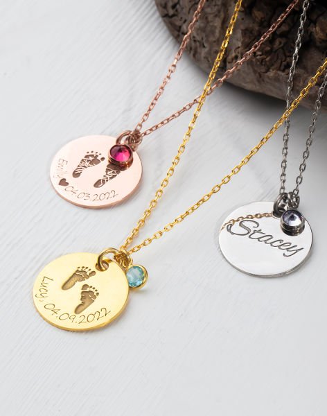 Doğum Taşı Detaylı Kişiselleştirilebilir Disk Kolye Rose Kaplama