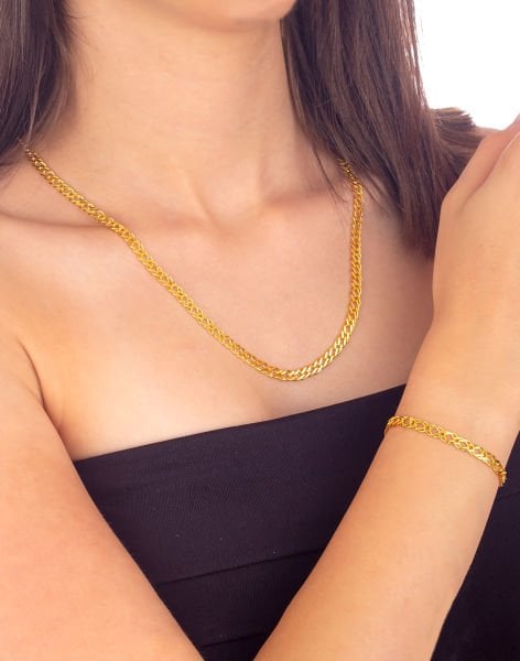 925 Ayar İçiçe Zincir Hallow Model Gümüş Kolye ve Bileklik Kombin