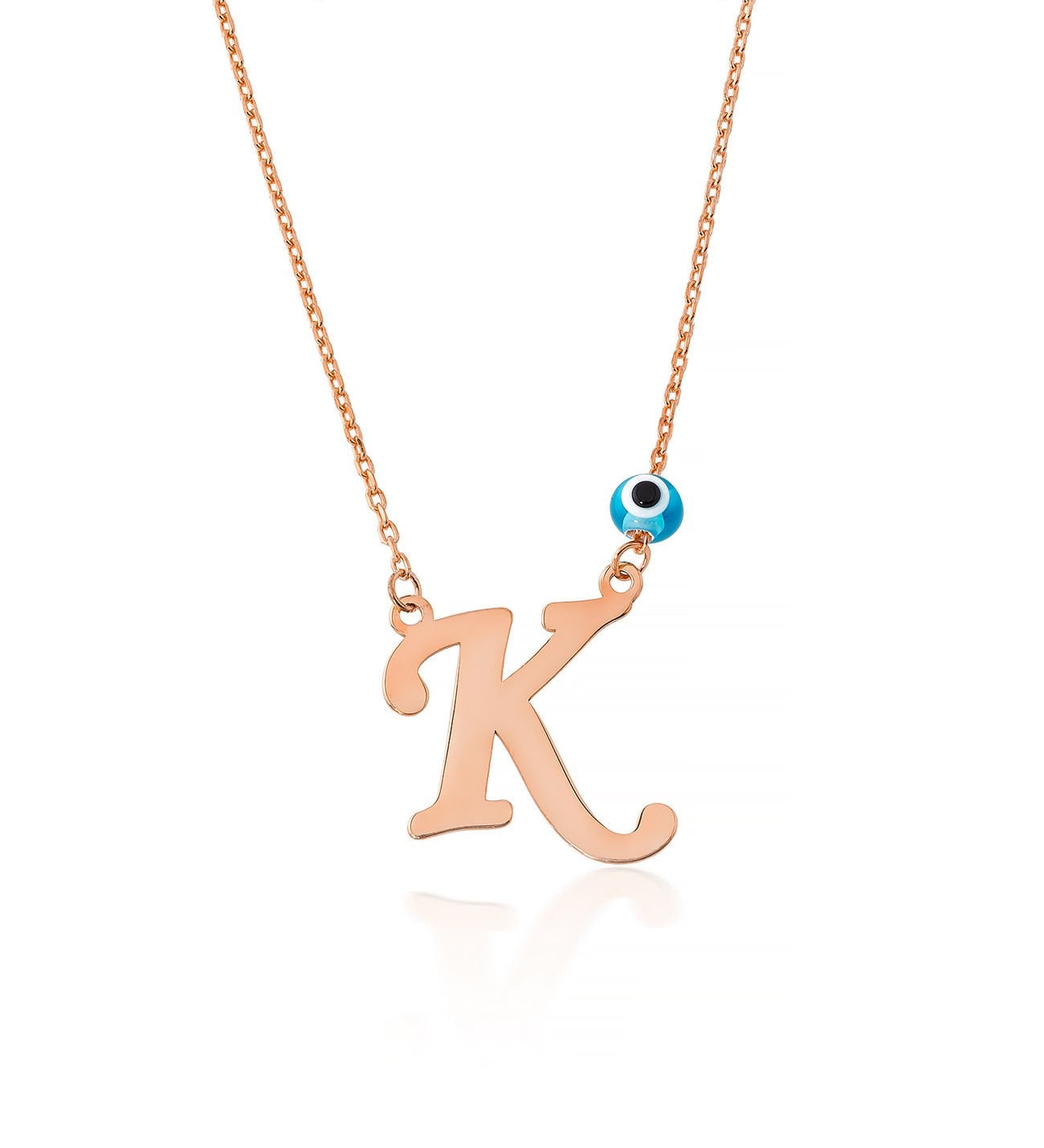 925 Ayar Gümüş Nazarlı Harf Kolye Rose Kaplama