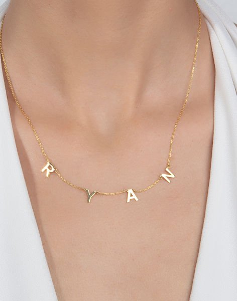 Kişiye Özel Tasarım Ayrı Harfler Gümüş Kolye 14 Ayar Altın Kaplama - 6 Harf