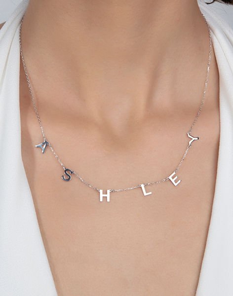 Kişiye Özel Tasarım Ayrı Harfler Gümüş Kolye Rodyum Kaplama - 5 Harf