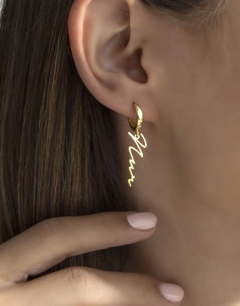 Özel Tasarım İmza Küpe 14 Ayar Altın Kaplama