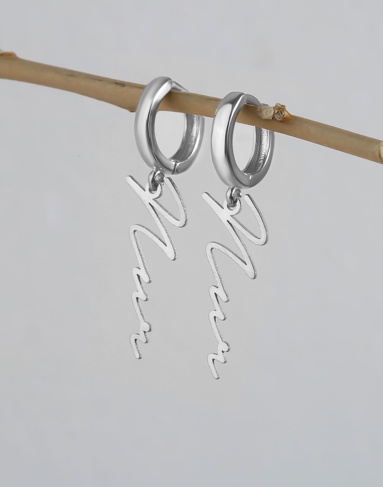 Özel Tasarım İmza Küpe Rodyum Kaplama