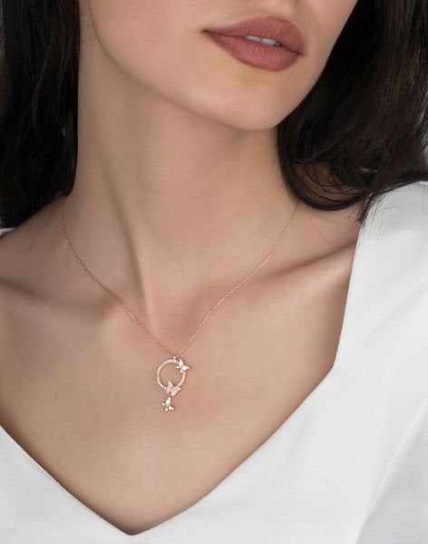 Özel Tasarım Aşk Kelebekleri Gümüş Kolye