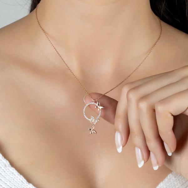 Özel Tasarım Aşk Kelebekleri Gümüş Kolye