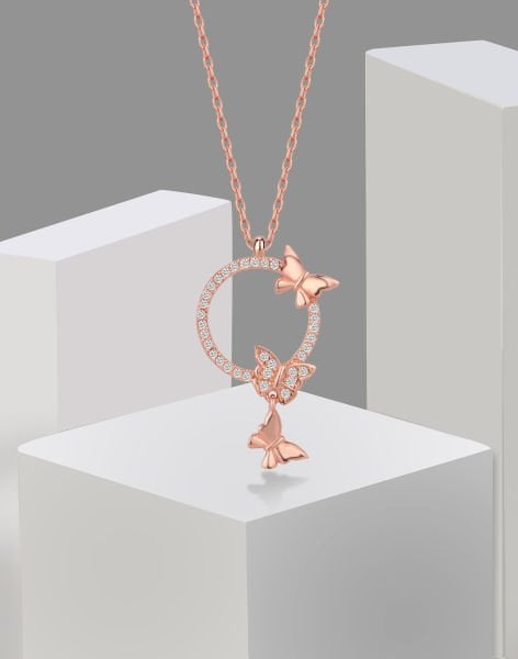 Özel Tasarım Aşk Kelebekleri Gümüş Kolye