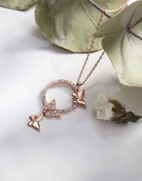 Özel Tasarım Aşk Kelebekleri Gümüş Kolye