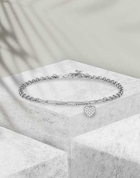 Kalp Sallantılı Gümüş Bileklik Rodyum Kaplama