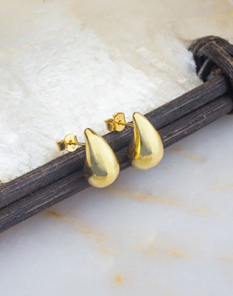 925 Ayar Gümüş Balon Bombeli Küpe 14 Ayar Altın Kaplama