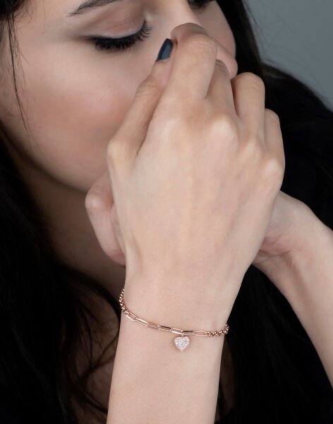 Kalp Sallantılı Gümüş Bileklik Rose Kaplama