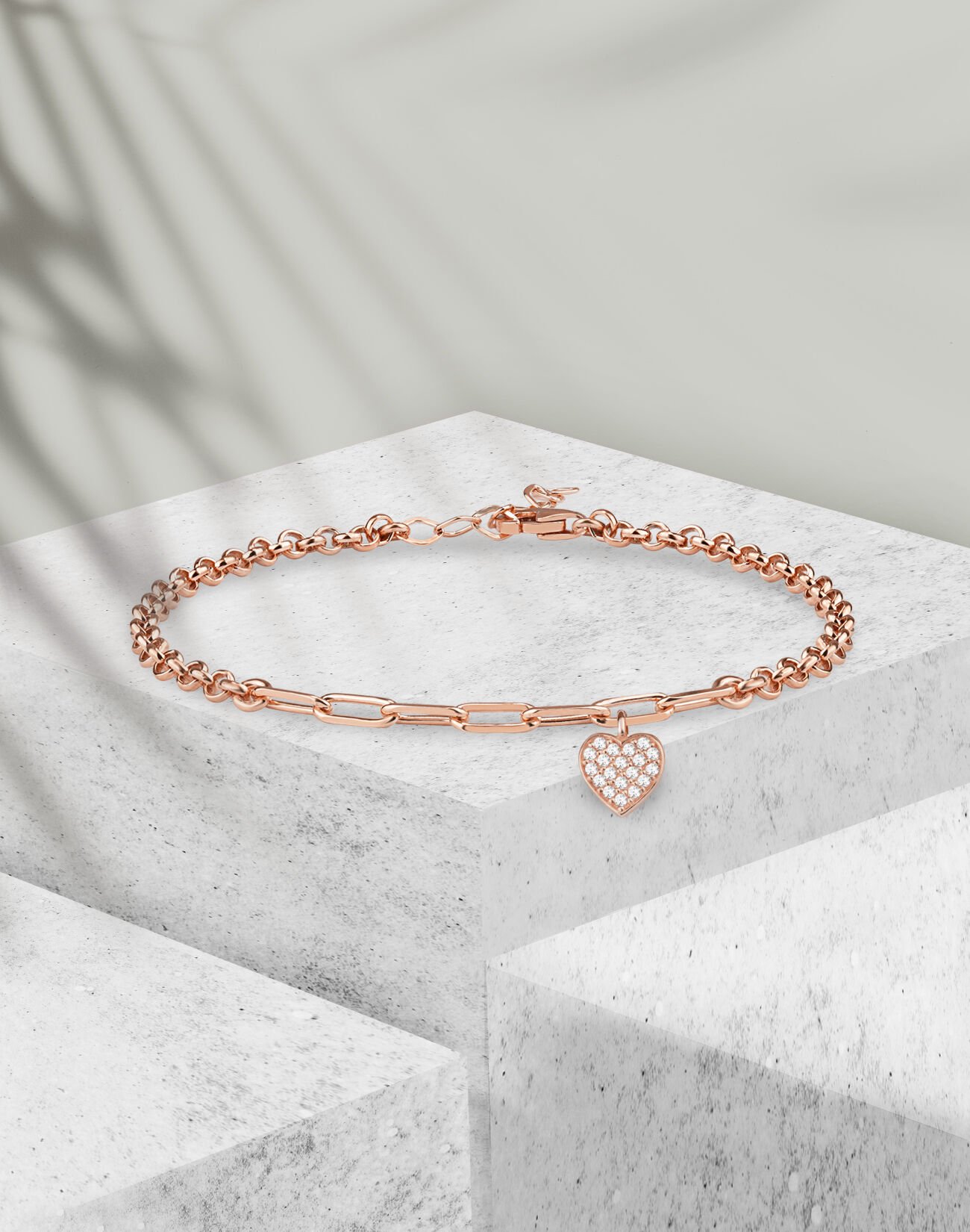 Kalp Sallantılı Gümüş Bileklik Rose Kaplama