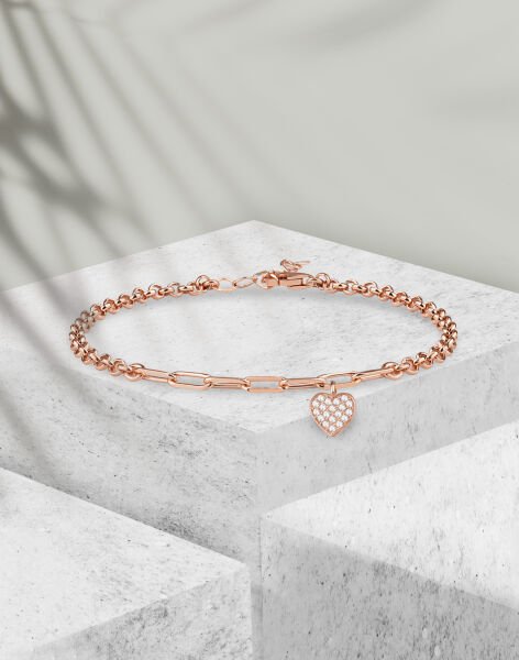 Kalp Sallantılı Gümüş Bileklik Rose Kaplama