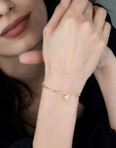 Kelebek Sallantılı Gümüş Bileklik 14 Ayar Altın Kaplama