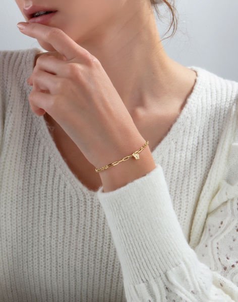 Kelebek Sallantılı Gümüş Bileklik 14 Ayar Altın Kaplama