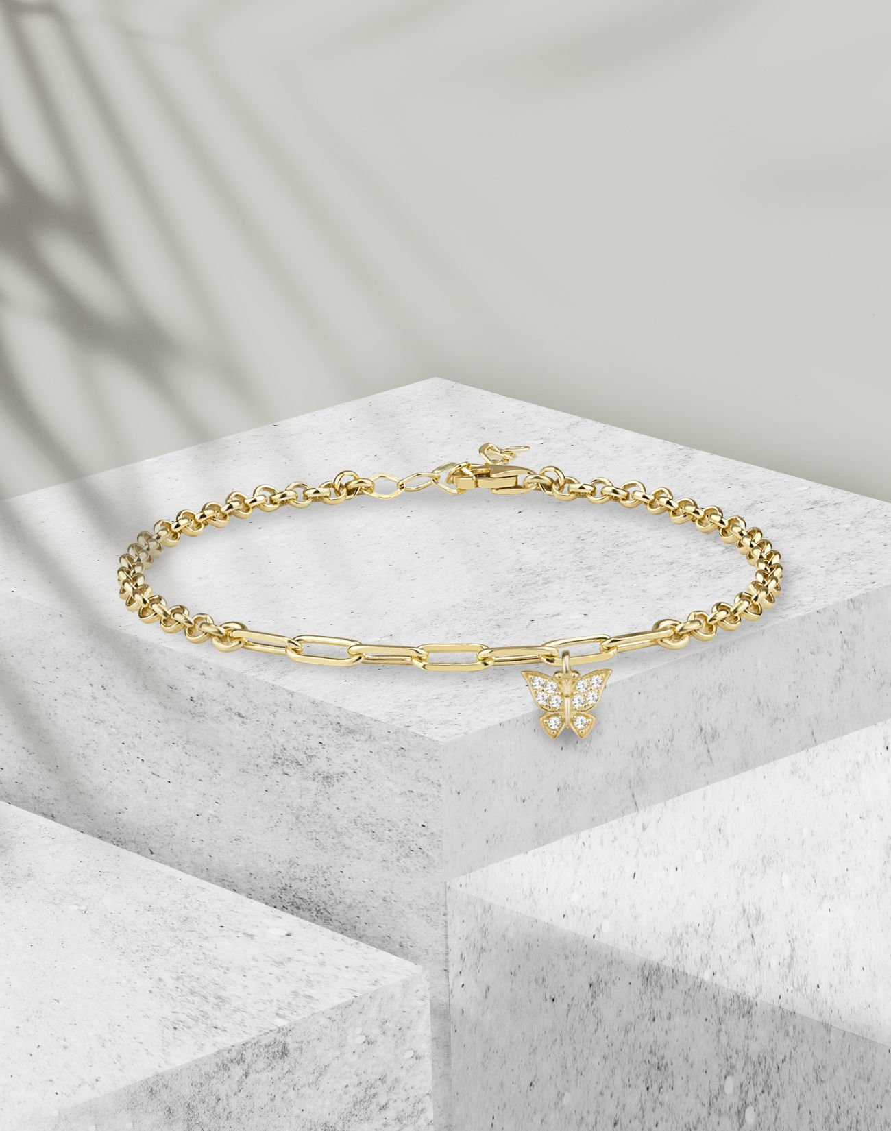 Kelebek Sallantılı Gümüş Bileklik 14 Ayar Altın Kaplama