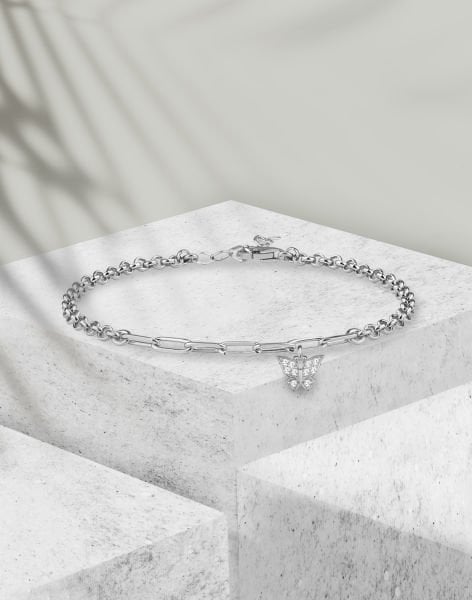 Kelebek Sallantılı Gümüş Bileklik Rodyum Kaplama