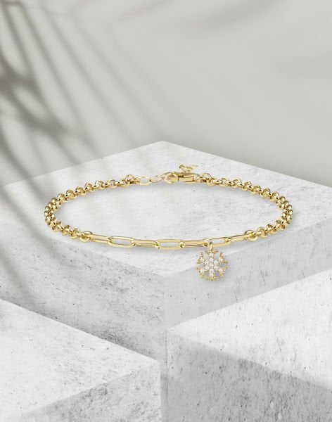 Kar Tanesi Sallantılı Gümüş Bileklik 14 Ayar Altın Kaplama