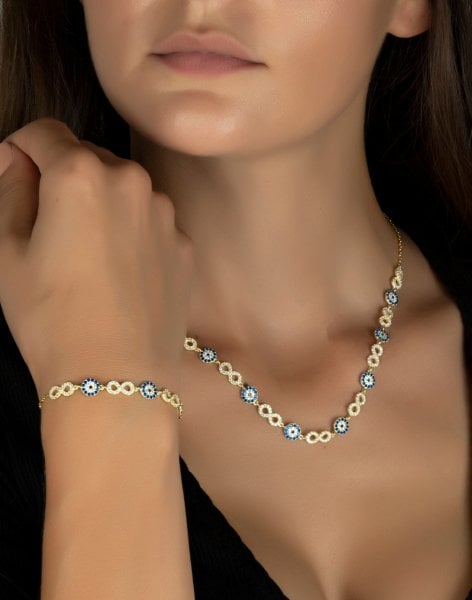 Sonsuzluklu Nazar Gümüş Kolye Bileklik Kombin