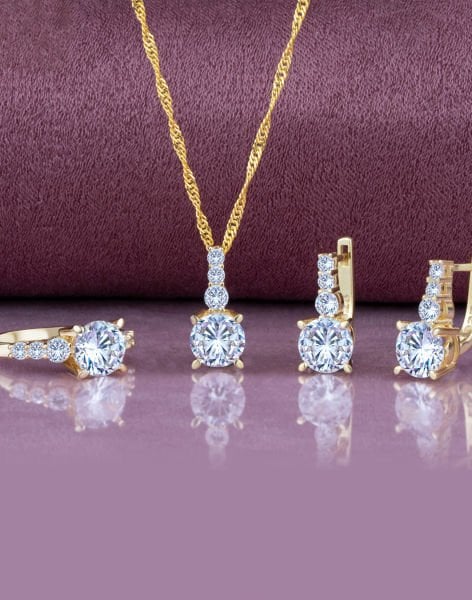 Singapur Zincirli 925 Ayar Gümüş Süzme Taşlı Takı Seti