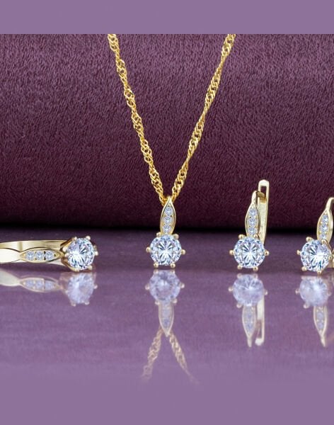 Singapur Zincirli Pırlanta Modeli Badem Sap Altı Tırnak Tek Taş Gümüş Takı Seti