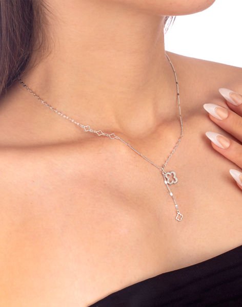 925 Ayar Gümüş Işıltılı Dört Yapraklı Yonca Kolye