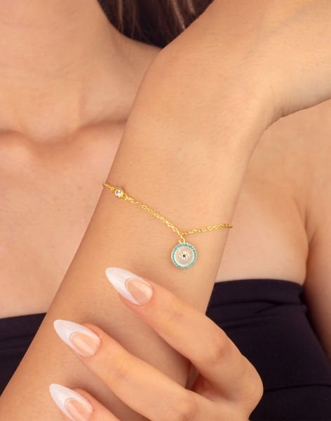 925 Ayar Tek Taşlı Göz Nazarlı Gümüş Bileklik