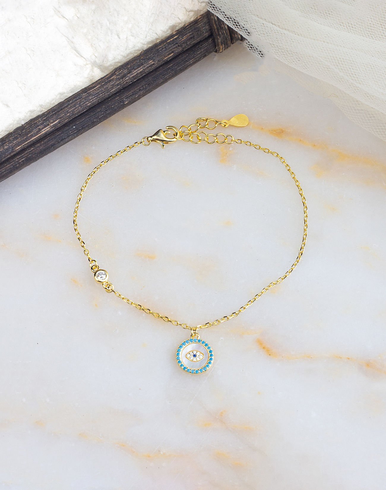 925 Ayar Tek Taşlı Göz Nazarlı Gümüş Bileklik