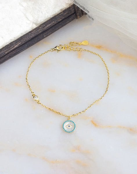 925 Ayar Tek Taşlı Göz Nazarlı Gümüş Bileklik