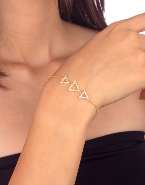 925 Ayar Gümüş Baget Taşlı Üçgen Bileklik