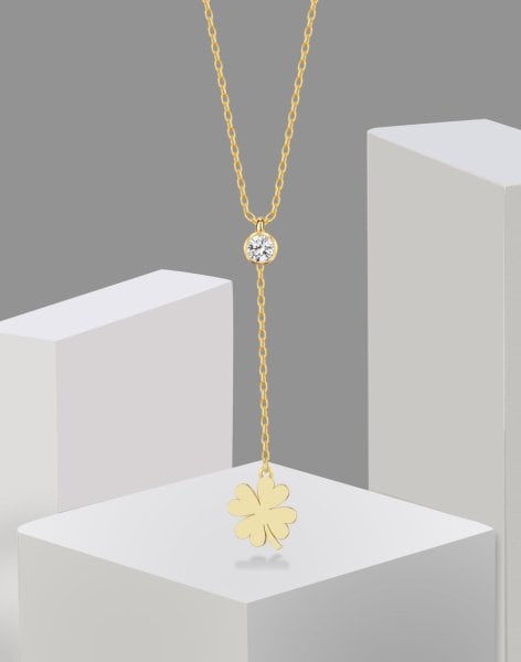 Yonca Sallantılı Tek Taş Gümüş Kolye